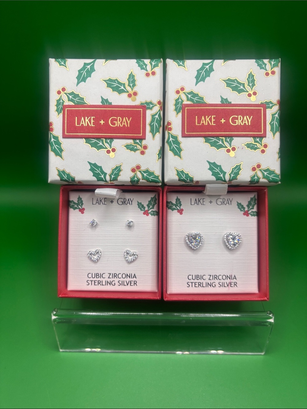 Sterling Silver Cubic Zirconia Heart & Stud Earring Set 2PK